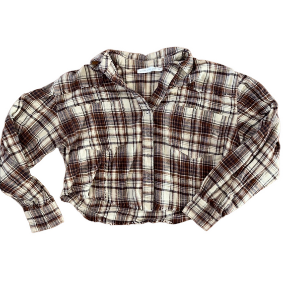 Altar'd State Tops - Altar'd State Button Plaid Frayed Boho Cropped Top Size XXS